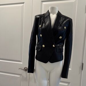7 For All Mankind Black Leather Blazer with Gold Accents